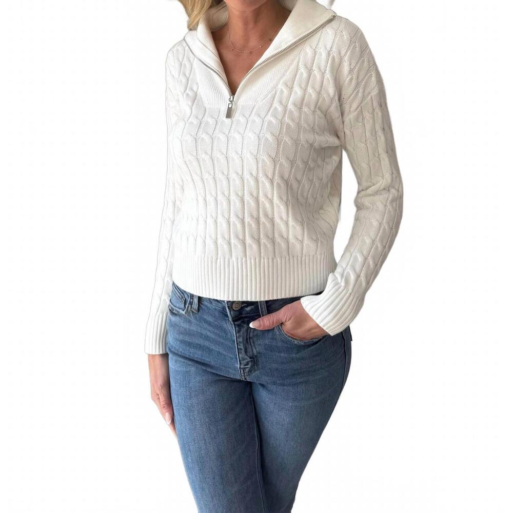 NEW J. SOCIETY poppy cable long sleeve sweater in white